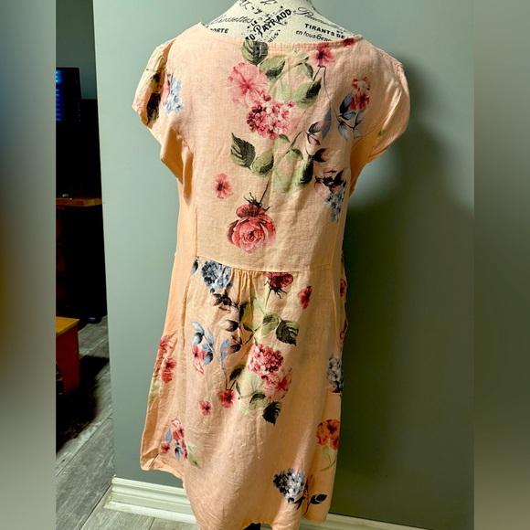 100% pink floral linen summer dress - Picture 6 of 6